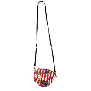 Betsey Johnson Red & White Nautical Floral Striped Crossbody Bag